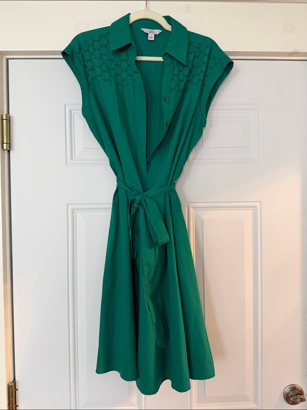 croft & barrow Green Collared Tie-Waist Midi Dress
